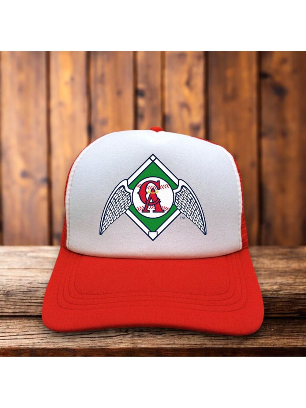 Vintage Inspired California Angels Mens Trucker Hat Red Snapback Baseball Cap